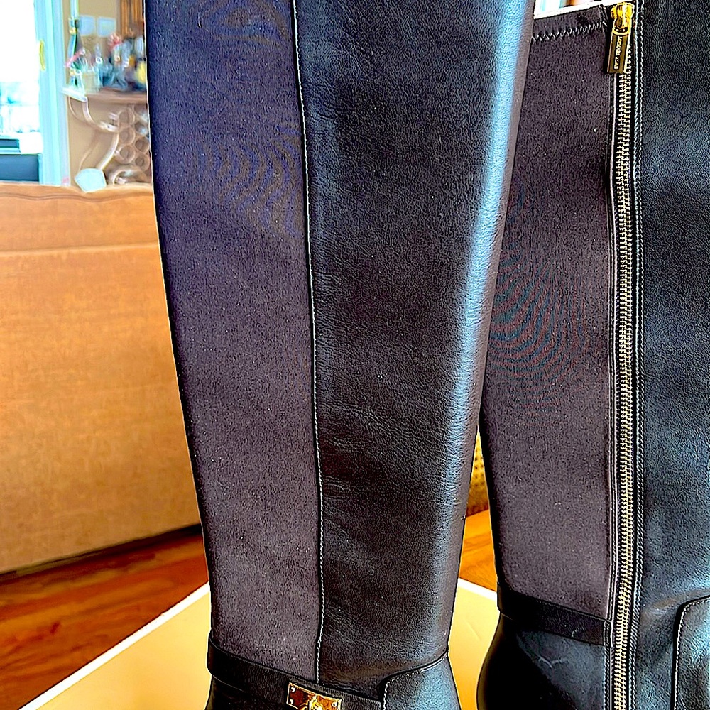 🌺🔥StunningNewInBoxMichael KorsTall Riding Boot.Leather&TextileDarkChocolateS:10M - Picture 6 of 12